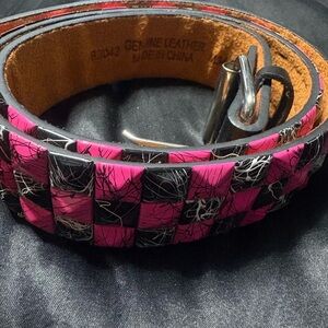 Pink and Black Woven Leather Belt